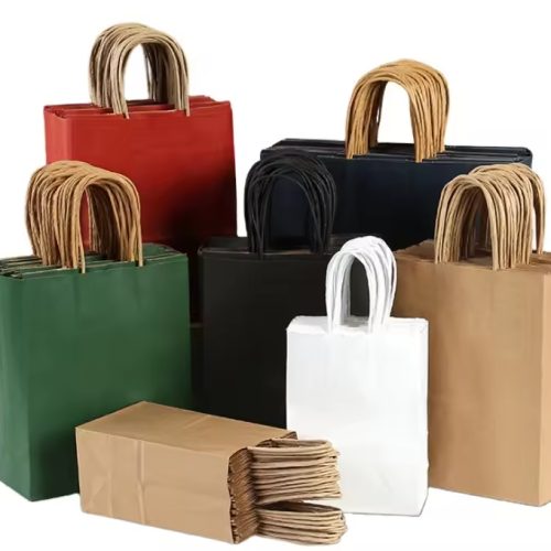 Gift Wrapping Takeaway Food Packaging Kraft Paper Bag With Handle