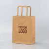Recyclable Lunch Takeaway Food Delivery Flat Handle Kraft Paper Bag