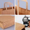 Recyclable Lunch Takeaway Food Delivery Flat Handle Kraft Paper Bag