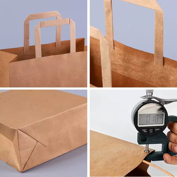Recyclable Lunch Takeaway Food Delivery Flat Handle Kraft Paper Bag
