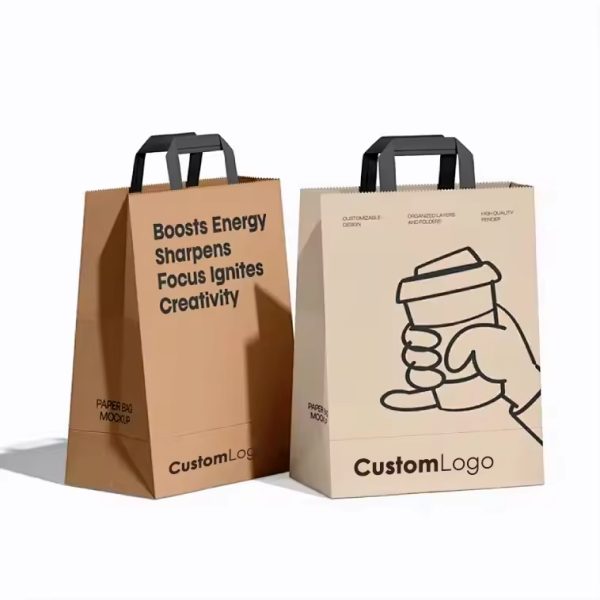 Customized White Kraft Gift Paper Shopping Bag with Flat Handles