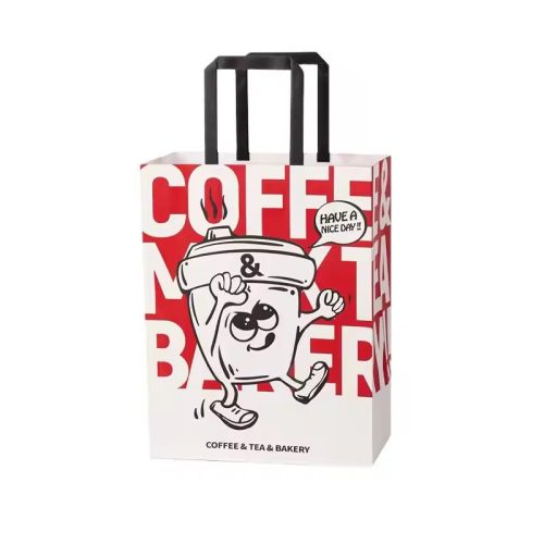 Customized White Kraft Gift Paper Shopping Bag with Flat Handles