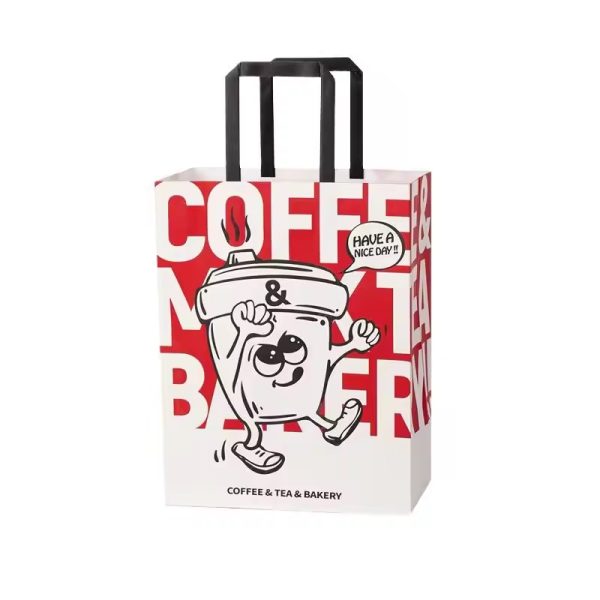 Customized White Kraft Gift Paper Shopping Bag with Flat Handles