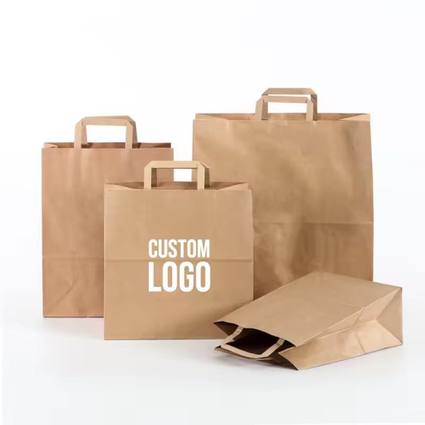 Customize Printed Brown Kraft Paper Bag With Flat Handles