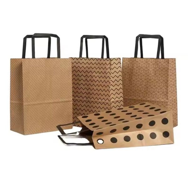 Customize Printed Brown Kraft Paper Bag With Flat Handles
