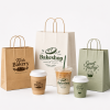 Customized Recyclable Food Packing Bag Coffee Shop Kraft Paper Bags With Handle
