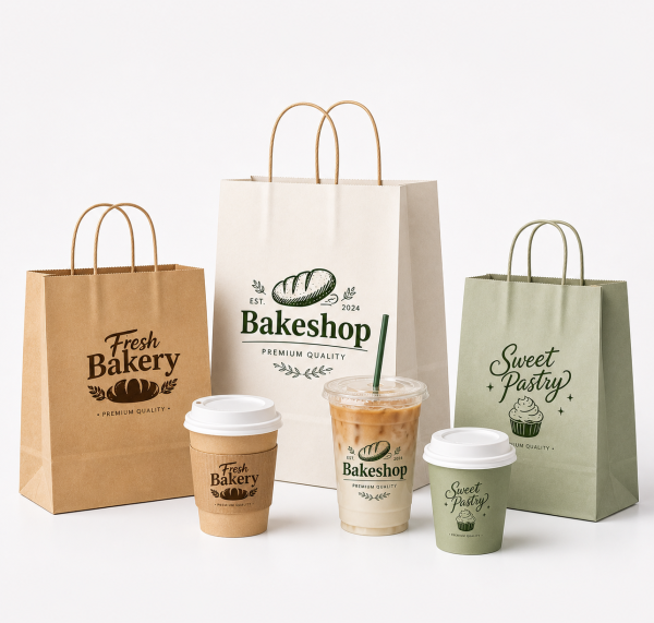 Customized Recyclable Food Packing Bag Coffee Shop Kraft Paper Bags With Handle