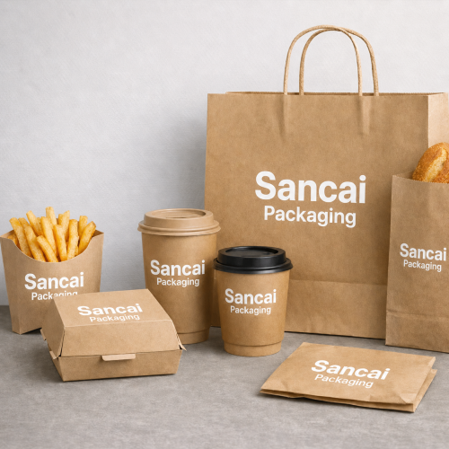 Custom Fast Food Packaging Series Paper Bags, Hamburger Box, French Fries Box and Coffee Cup