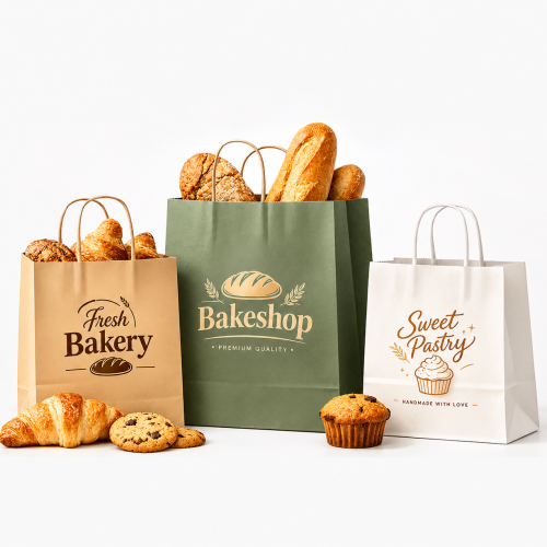 Customized Recyclable Food Packing Bag Coffee Shop Kraft Shopping Paper Bags With Handle