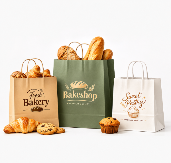 Customized Recyclable Food Packing Bag Coffee Shop Kraft Shopping Paper Bags With Handle
