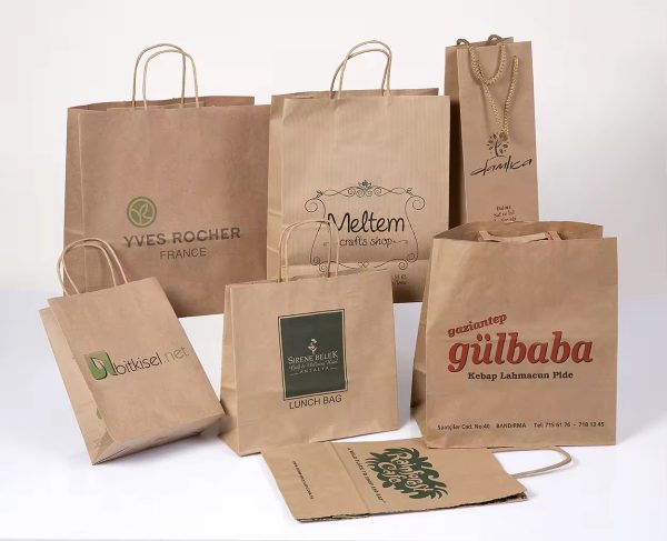 Custom Logo Kraft Paper Takeout Bags Food Packaging Printed Bags with Handles