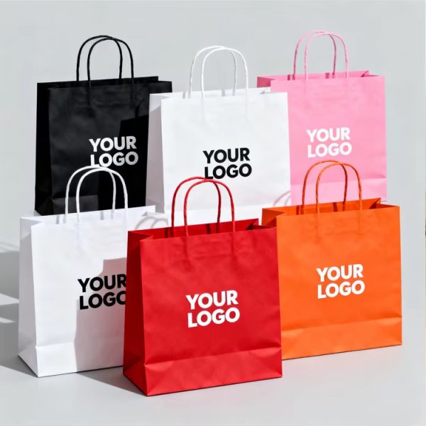 Customized Logo Recycled Kraft Paper Bags For Food Takeaway Bakery Cookie Packaging