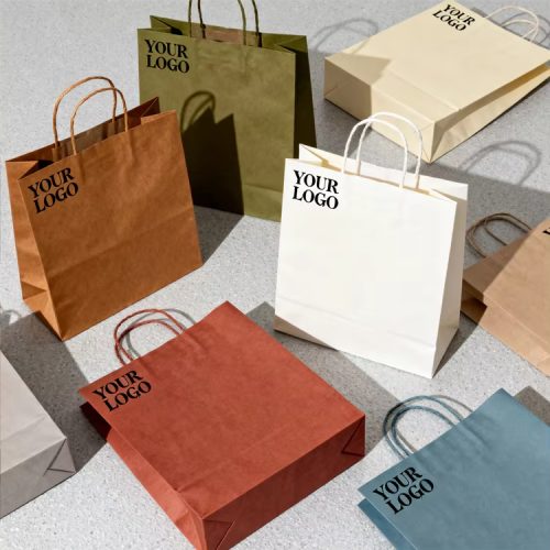 Custom Logo Kraft Paper Takeout Bags Food Packaging Printed Bags with Handles
