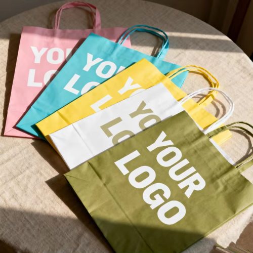 Customized Logo Recycled Kraft Paper Bags For Food Takeaway Bakery Cookie Packaging