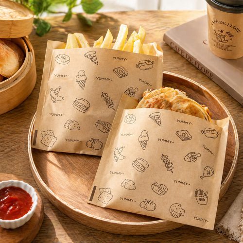 Custom LOGO Oil Proof Paper Bread Cookie Burger Croissant V Paper Bags for Bakery Shop