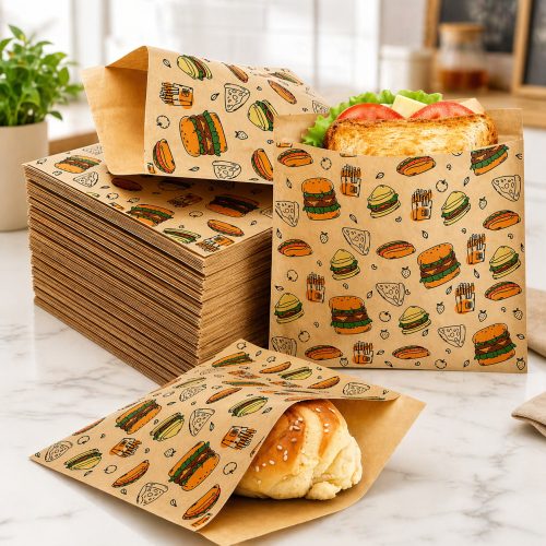 Factory Greaseproof Customized Printing Food Grade Disposable Take Away Sharp Bottom Paper Bag
