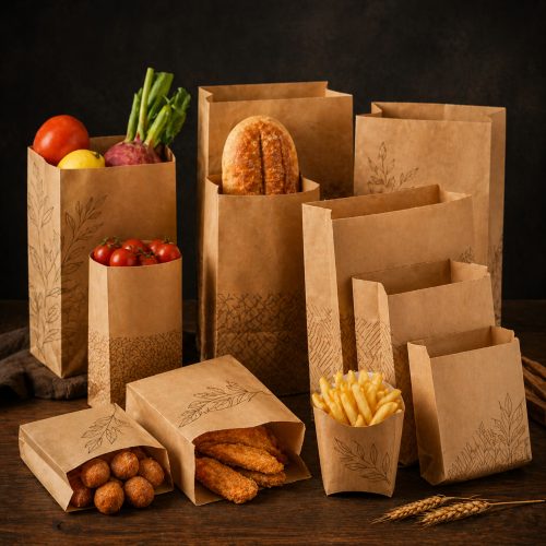 H33002dce3ede4dd9975244b706a0a1dbV Food Takeaway SOS Kraft Paper Kraft Packing Paper Bags With Your Own Logo