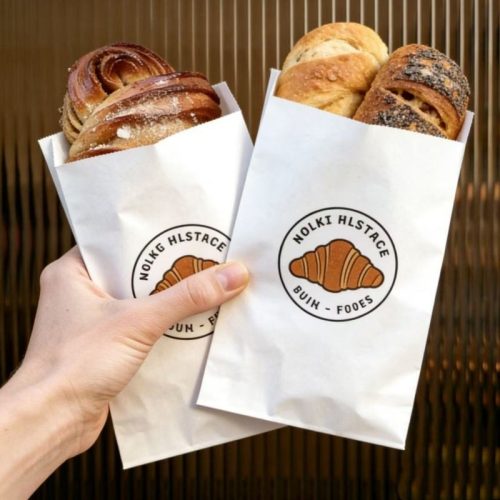 Custom Logo Recycled Materials Disposable Snacks Bread Donuts Take Away Sharp V Paper Bag