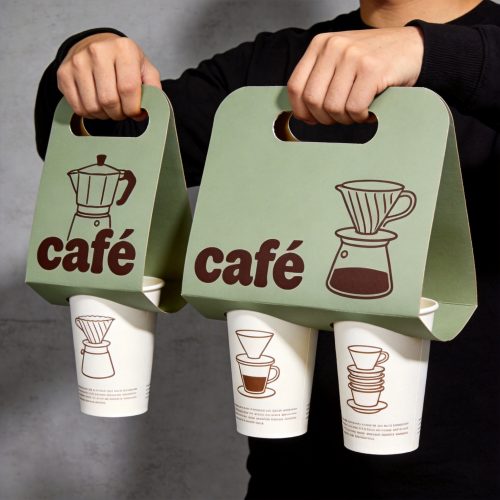 Custom Printed Logo Paper Cup Holder Carrier for 2_4 Hot Drink Coffee
