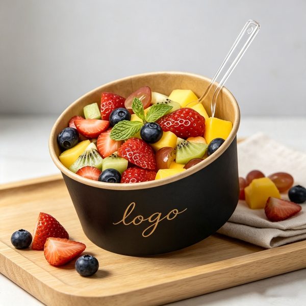 Kraft Paper Salad Bowl PP Lid Food Grade 500_750_1000ml Capacities