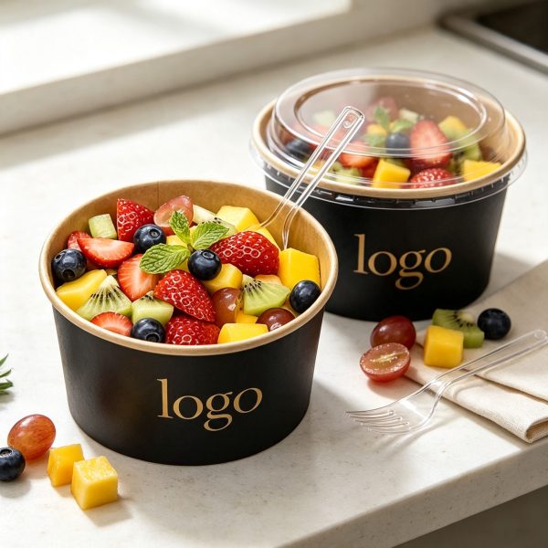 Wholesale Food Takeout Container Disposable Kraft Paper Salad Bowl with Lid