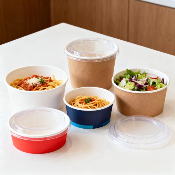 Kraft Paper Salad Bowl PP Lid Food Grade 500_750_1000ml Capacities