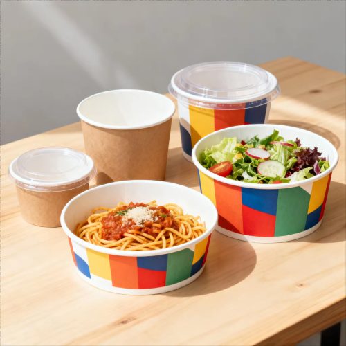 Eco Friendly Disposable PLA Coated Greaseproof Paper Bowl Clear Lid 12oz 18oz 24oz