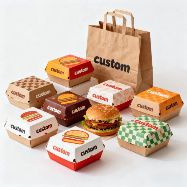 Custom Square Burger Box Fried Chicken Burger Takeaway Food Packaging Box