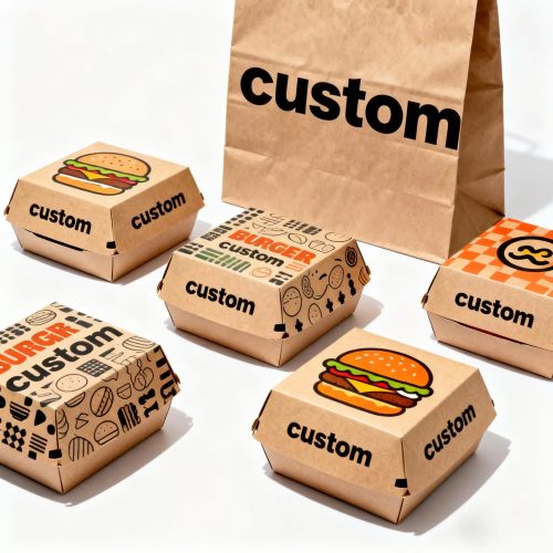 Customized Disposable Kraft Paper Hamburger Box for Food Packaging