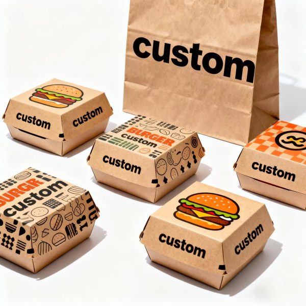 Customized Disposable Kraft Paper Hamburger Box for Food Packaging