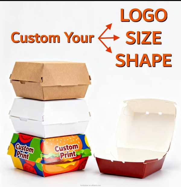 Custom Square Burger Box Fried Chicken Burger Takeaway Food Packaging Box