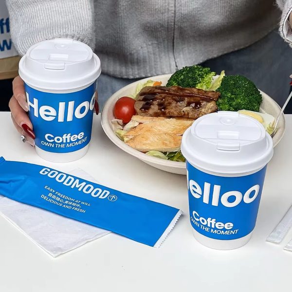 Custom ECO 8oz Cardboard Paper Coffee Cups Disposable Paper Cup with Lid