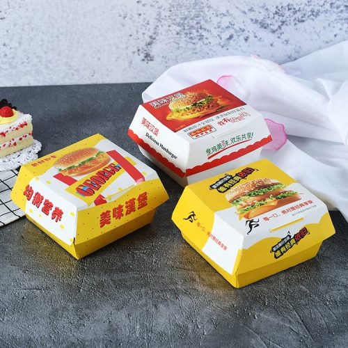 Custom Printed Hamburger Paper Box Oil Proof Takeaway Burger Container
