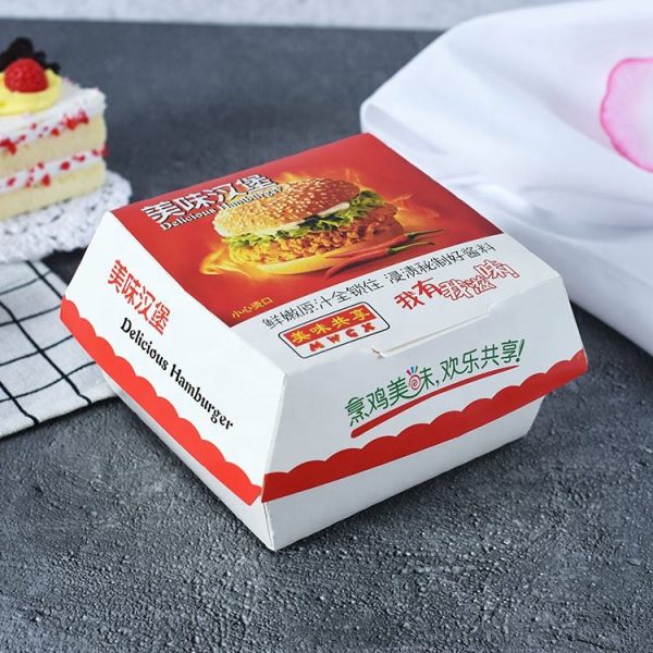 Custom Printed Hamburger Paper Box Oil Proof Takeaway Burger Container