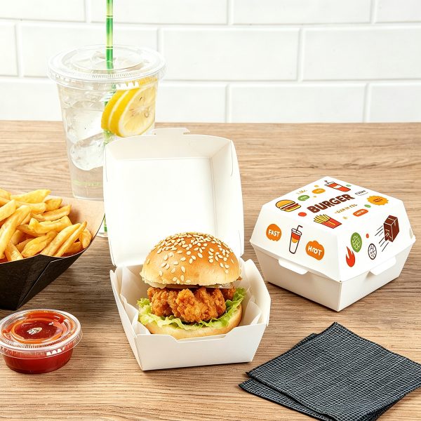 Takeaway Fast Food Burger Box Packaging White Cardboard Food Packaging Burger Box