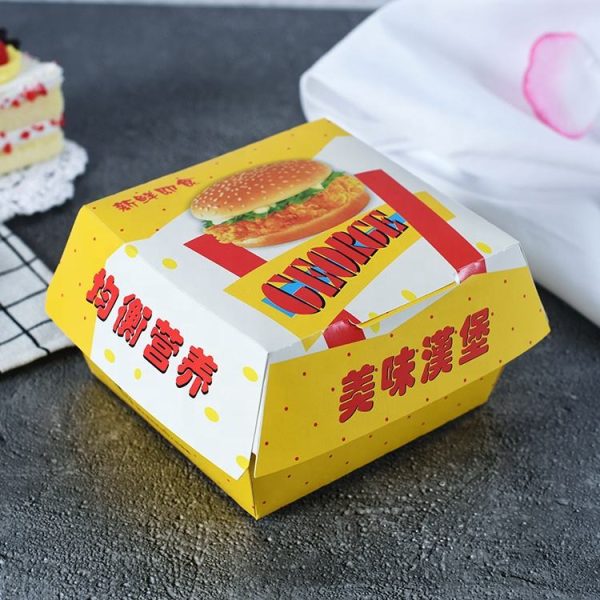 Custom Printed Hamburger Paper Box Oil Proof Takeaway Burger Container