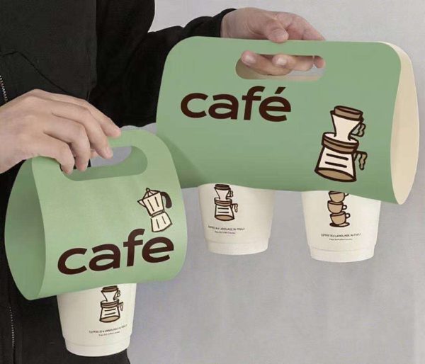 Custom Printed Logo Paper Cup Holder Carrier for 2_4 Hot Drink Coffee