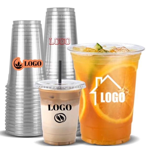 Nain-01 Custom Logo Disposable Clear 98mm PET Cups For Cold Beverage Coffee