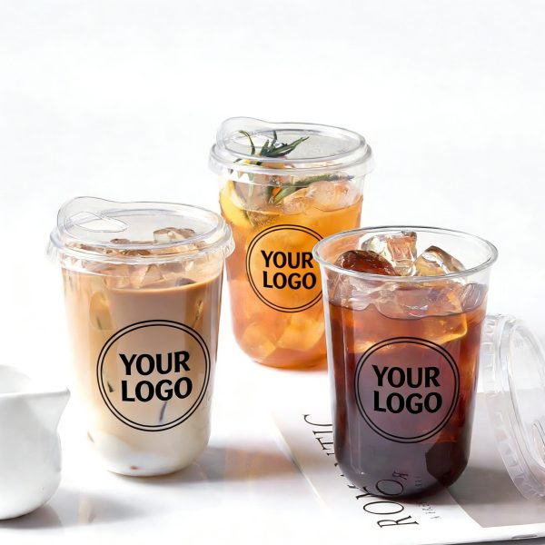Wholesale Disposable PET Plastic Cups Clear U-Shaped Cup With Lid for Iced Juice