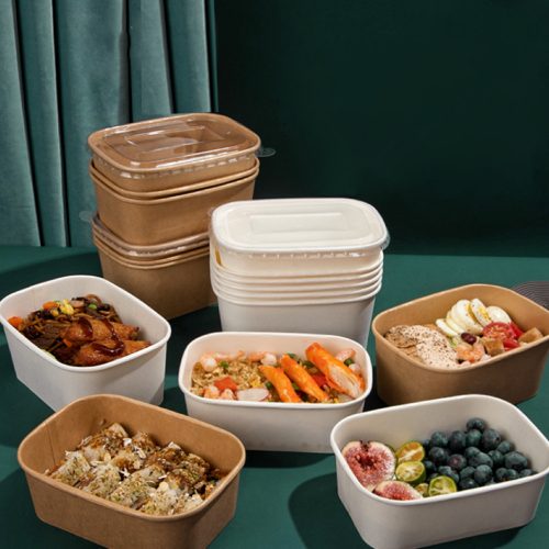 Customizable Disposable Rectangular Kraft Paper Bowls Lunch Box for Fast Food