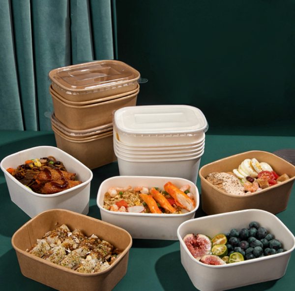 Customizable Disposable Rectangular Kraft Paper Bowls Lunch Box for Fast Food