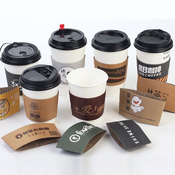 Custom Logo Corrugated Cardboard Kraft Coffee Cup Sleeves for Hot Cold Drinks
