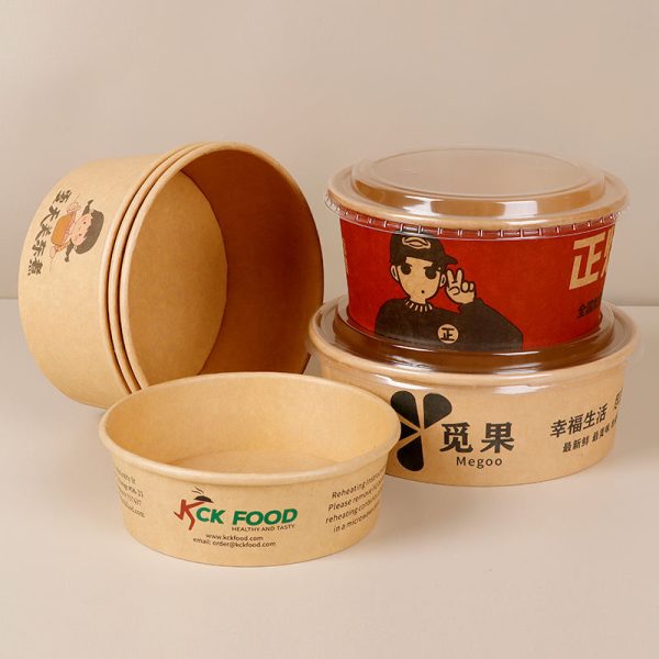 Custom Logo Kraft Paper Bowl Salad Bowl Custom Print for Food Noodles