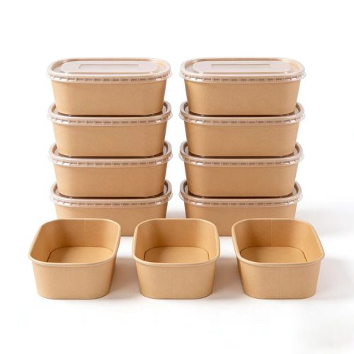 Eco-Friendly Rectangle Kraft Paper Bowls Recyclable Takeaway Packaging for Food