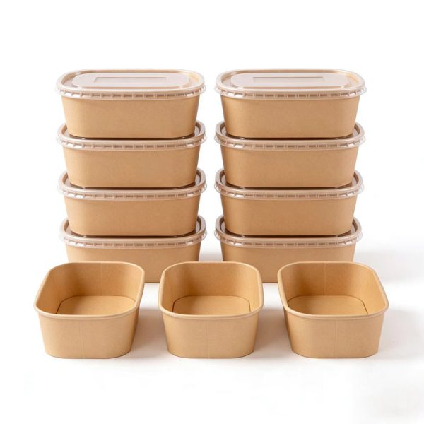 Eco-Friendly Rectangle Kraft Paper Bowls Recyclable Takeaway Packaging for Food