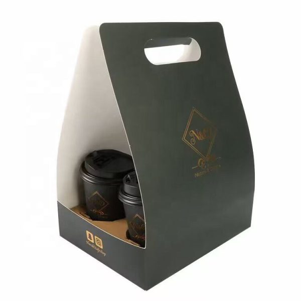 Disposable Packaging Take Away Coffee Paper Cup Carrier Holder Tray With Handles