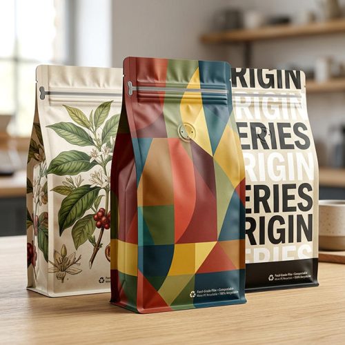 Custom Printed Flat Bottom Coffee Bag with Degassing Valve Pocket Zipper