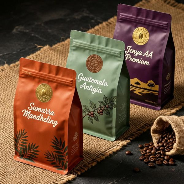 Custom Print Emballage De Cafe Flat Bottom Coffee Packaging Bag with Valve