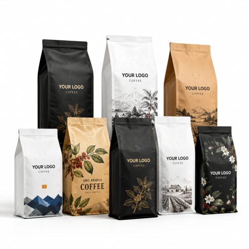 Eight Side Seal Coffee Bag Flat Bottom With Custom Digital Printing