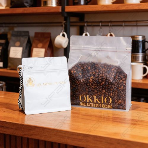 Nain-01 Custom Printed 250g 500g 1kg Hot Stamping Wide Flat Bottom Coffee Bags with Valve